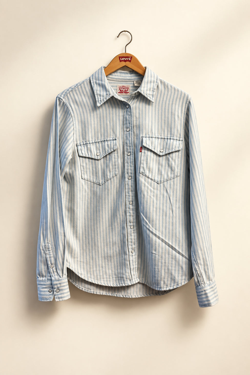 Levi Strauss & Co. Button Up Snaps Denim Stripes White/Light Blue Size S