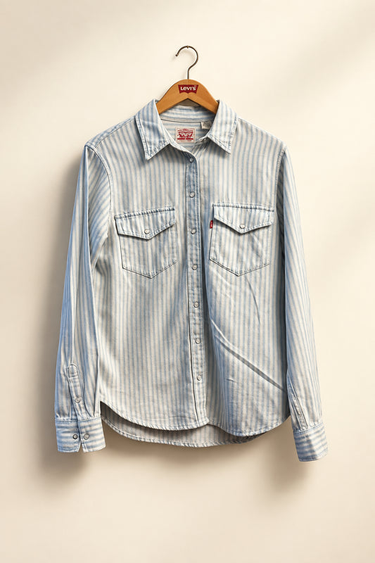 Levi Strauss & Co. Button Up Snaps Denim Stripes White/Light Blue Size S