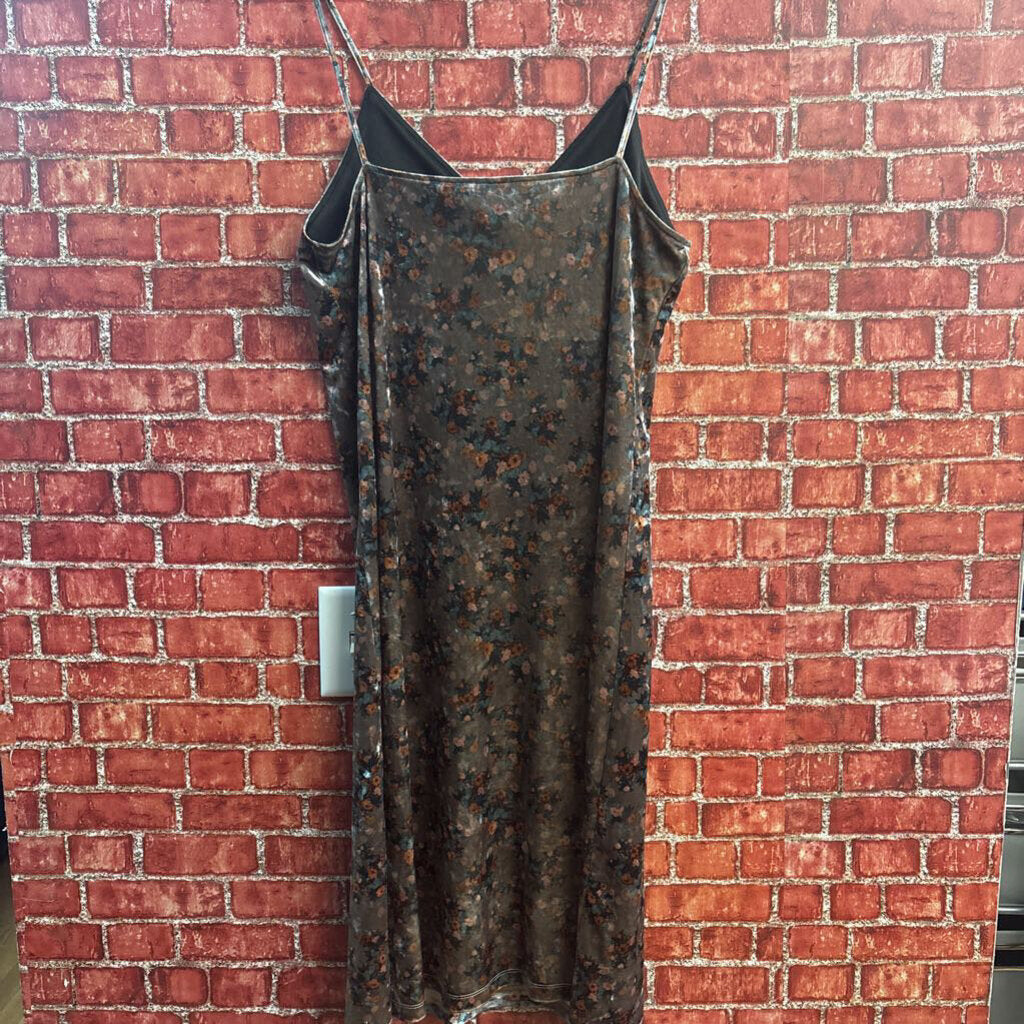 Molly Bracken Midi Tank Dress Velvet Floral Grey/Brown/Pink Size M
