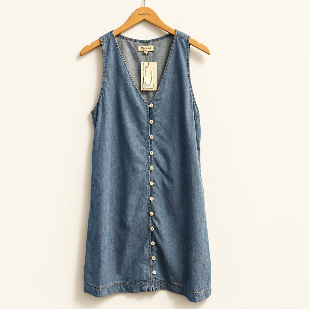 Madewell Mini Tank Dress Chambray Buttons Blue Size M
