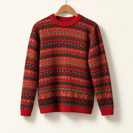 United Colors of Benetton Vintage Sweater Wool Knit Fair Isle Red/Green