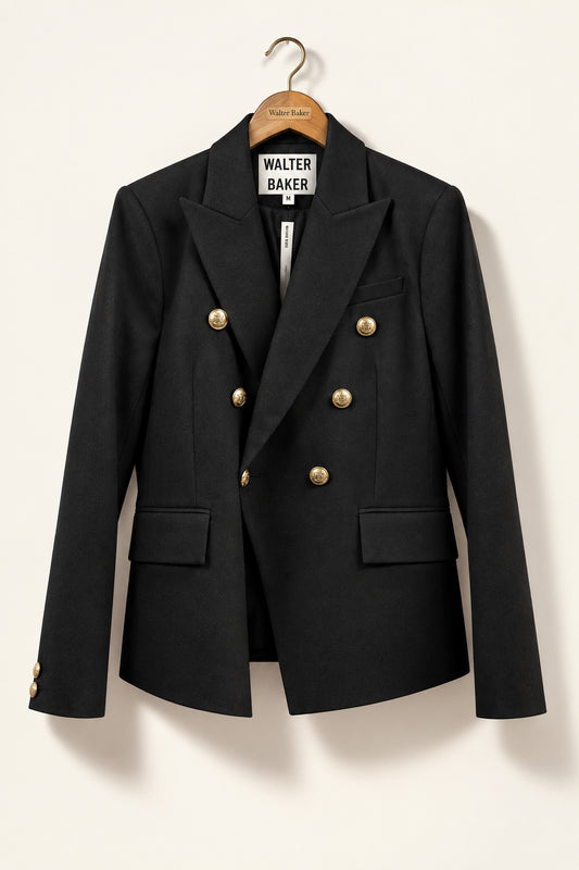 Walter Baker Double Breasted Blazer Black/Gold Size M