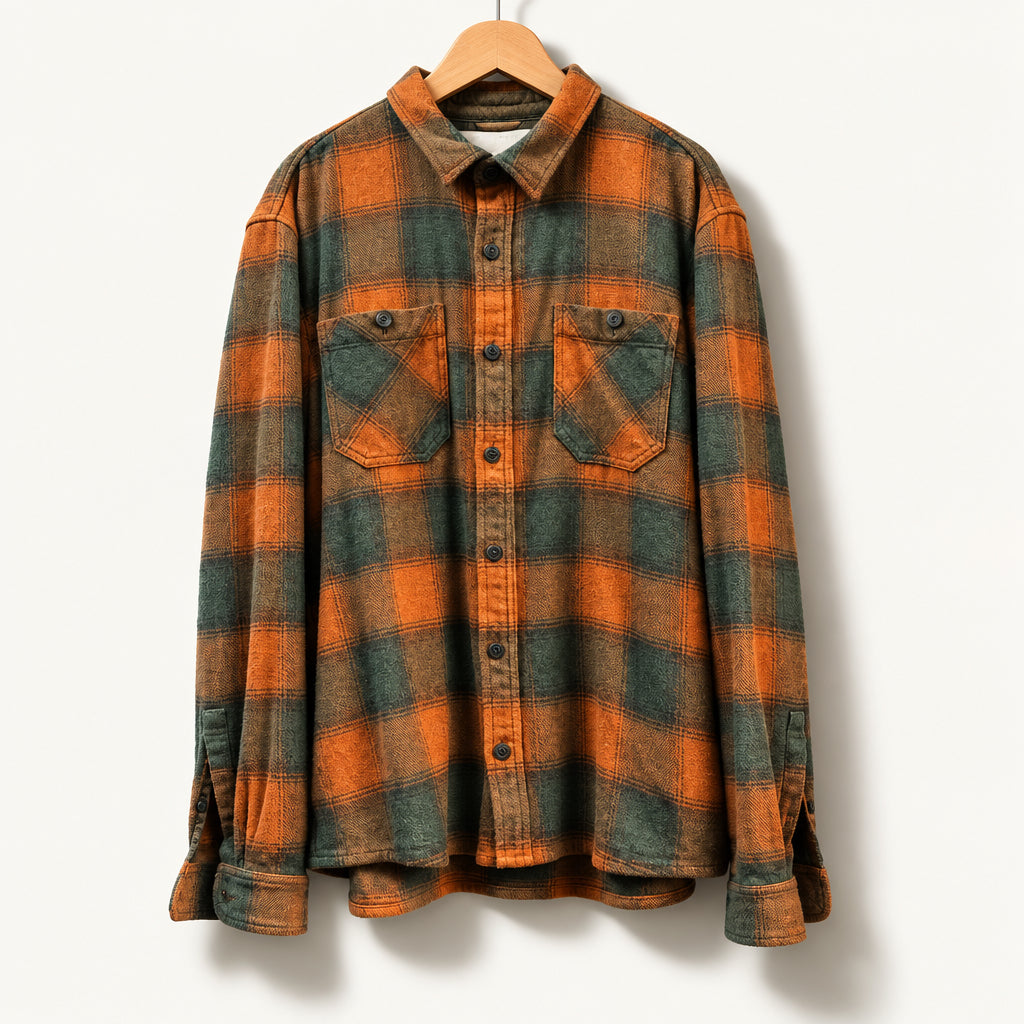 LL Bean Signature Flannel Plaid Orange/Olive Size XL