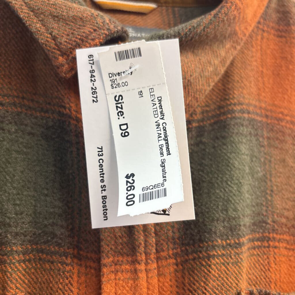 LL Bean Signature Flannel Plaid Orange/Olive Size XL