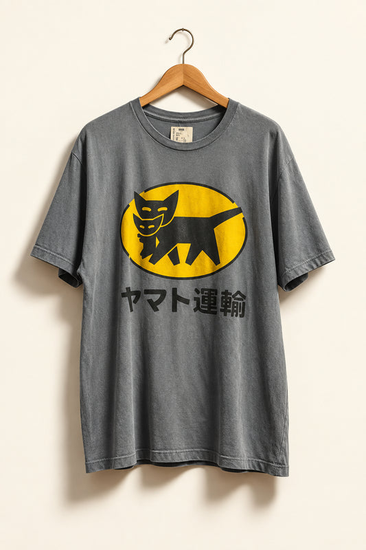 Yamato Transport Tee Cat Carrying Kitten Japanese Text Blue/Yellow/Black