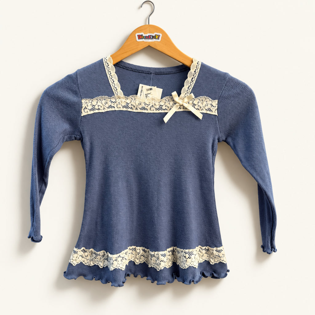 Made in Italy Top Ribbed Lace Trim Periwinkle/White