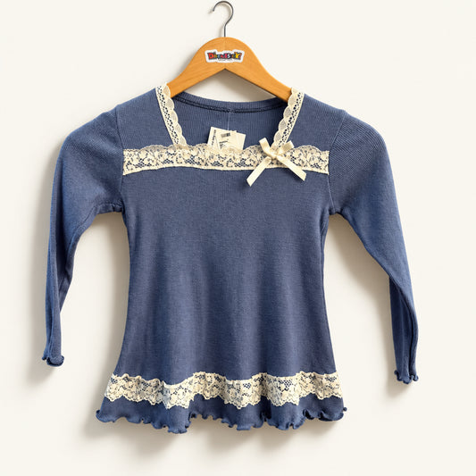 Made in Italy Top Ribbed Lace Trim Periwinkle/White Ladies Size XS