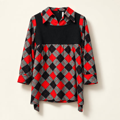 Vintage 1970s Tunic/Mini Dress Argyle Black/Grey/Red Ladies Size S