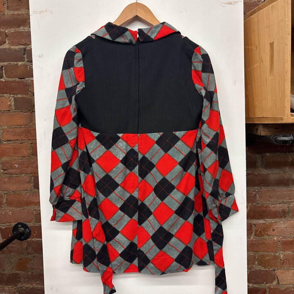 Vintage 1970s Tunic/Mini Dress Argyle Black/Grey/Red Ladies Size S
