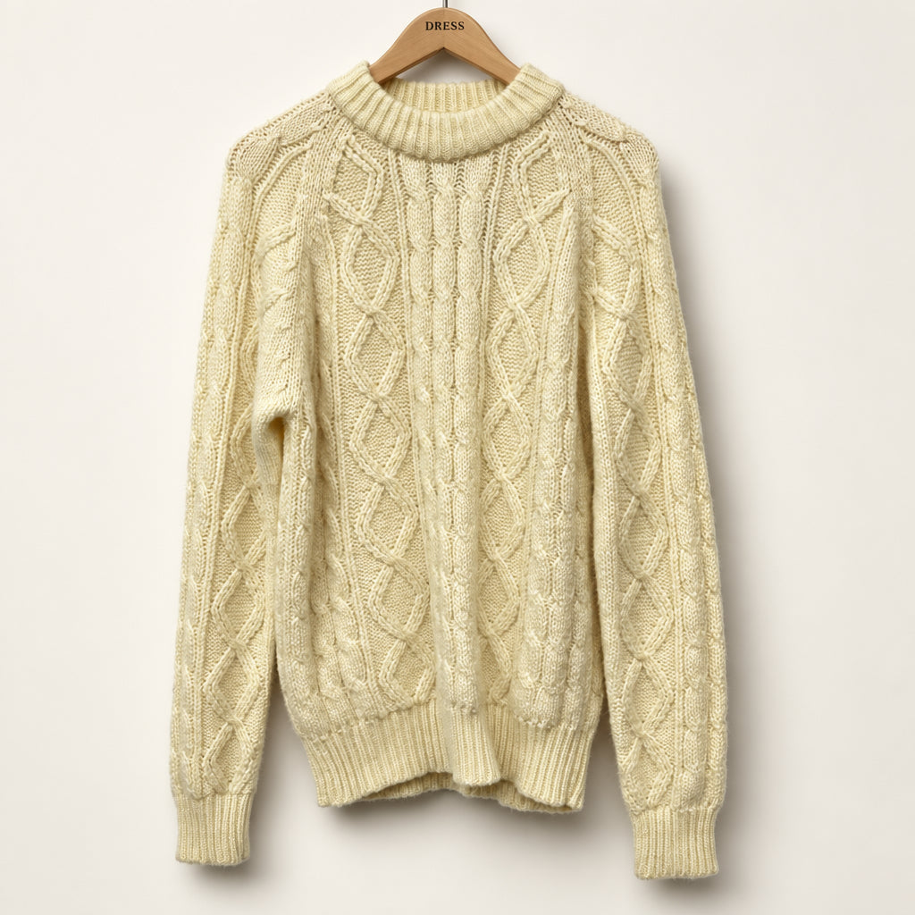 Marlin Club II Vintage Cable Knit Sweater Acrylic Pale Yellow Size S