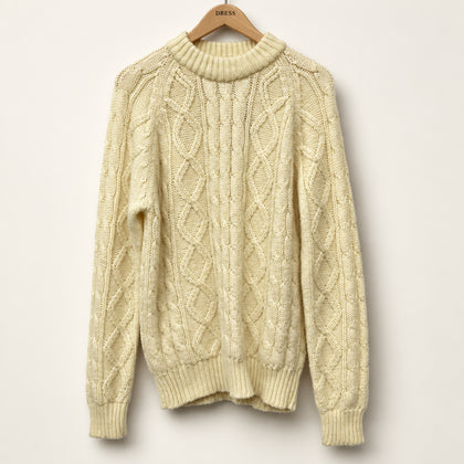 Marlin Club II Vintage Cable Knit Sweater Acrylic Pale Yellow Size S