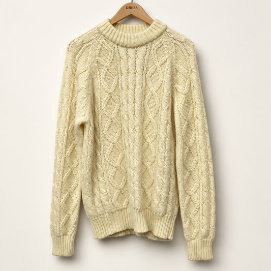Marlin Club II Vintage Cable Knit Sweater Acrylic Pale Yellow Men’s Size S