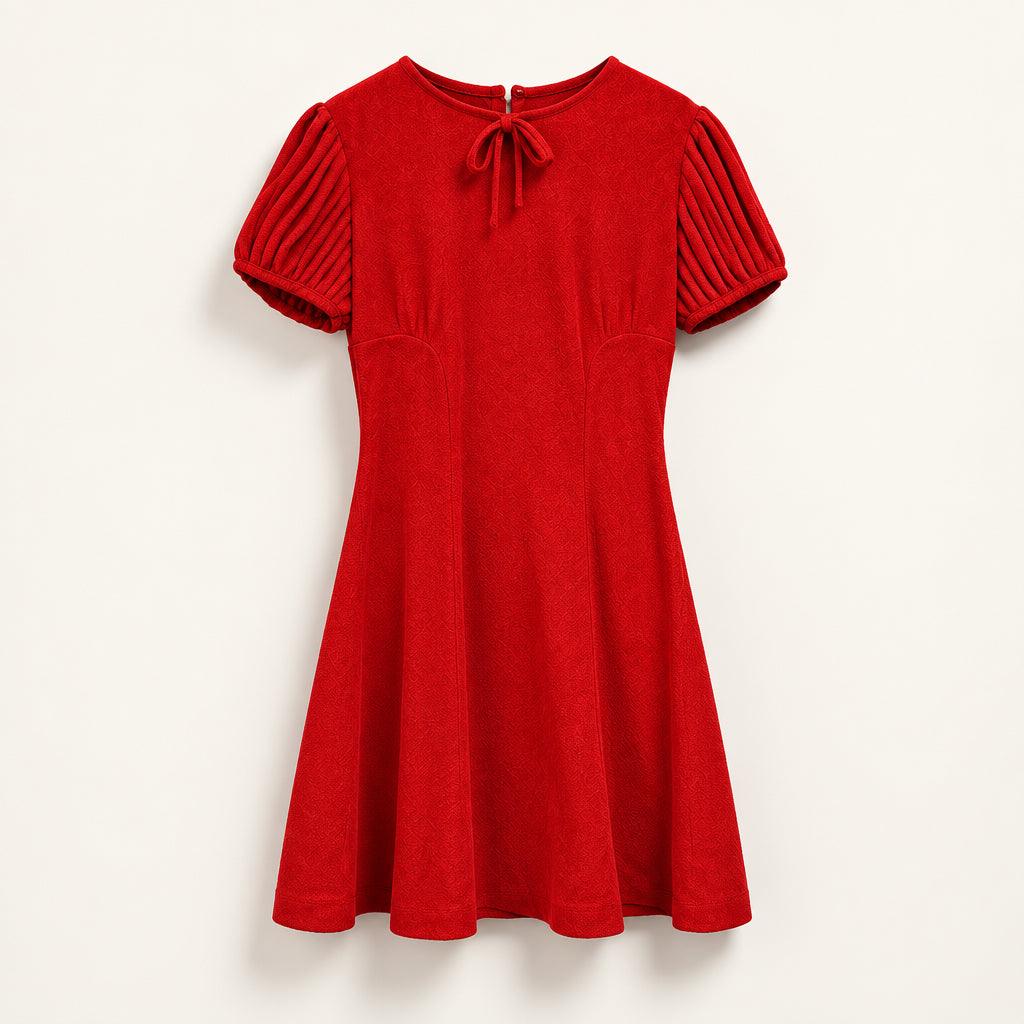Concepts in Sportswear 60s/70s Mini Dress Balloon Sleeves Velvet Red