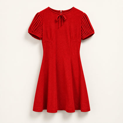 Concepts in Sportswear 60s/70s Mini Dress Balloon Sleeves Velvet Red