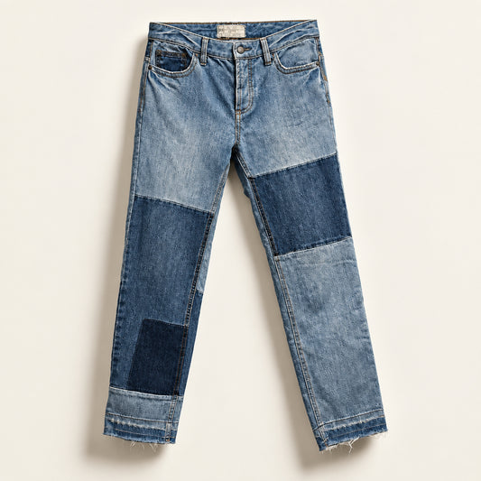 Free People Jeans Skinny Patchwork Blue Ladies Size 28