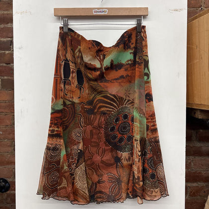 Lewinger Y2K Mesh Midi Skirt Pattern Brown/Green