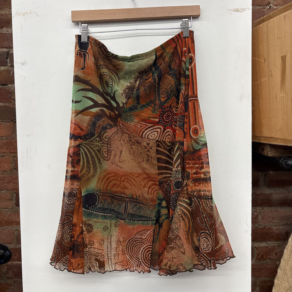 Lewinger Y2K Mesh Midi Skirt Pattern Brown/Green