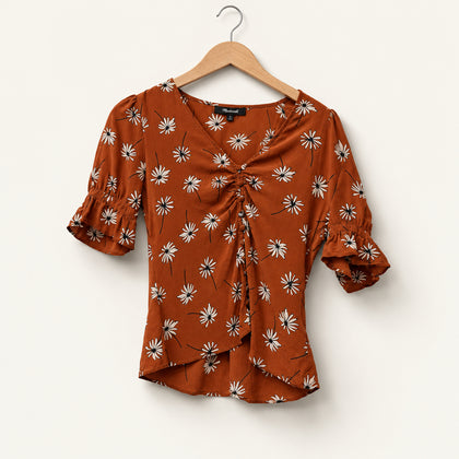 Madewell Blouse Silk Floral Burnt Orange Ladies Size 00