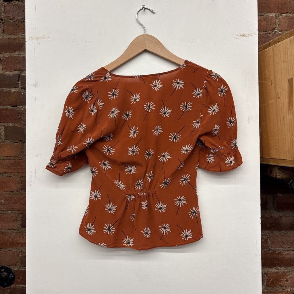 Madewell Blouse Silk Floral Burnt Orange Ladies Size 00
