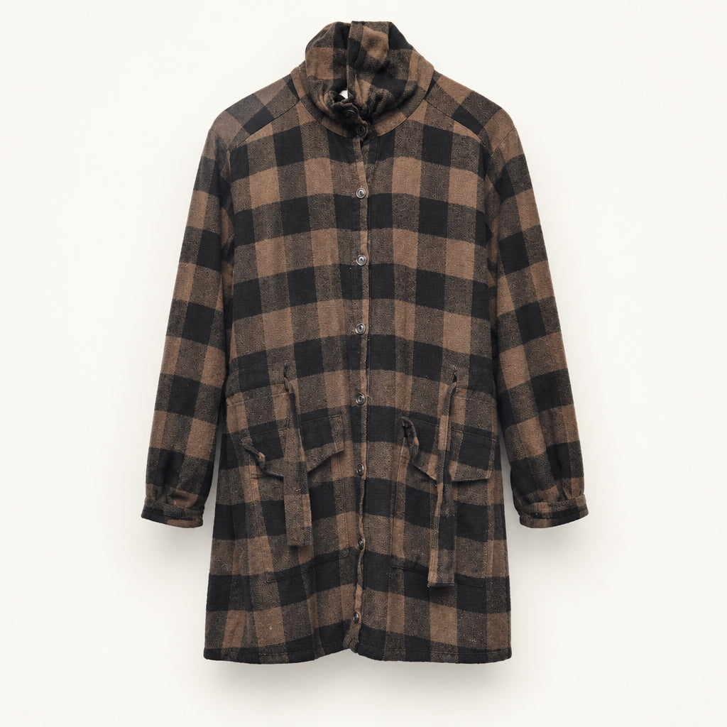 Fig & Willow Plaid Long Sleeve Button Up Dress Brown/Black Ladies Size S