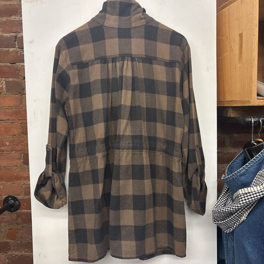Fig & Willow Plaid Long Sleeve Button Up Dress Brown/Black Ladies Size S