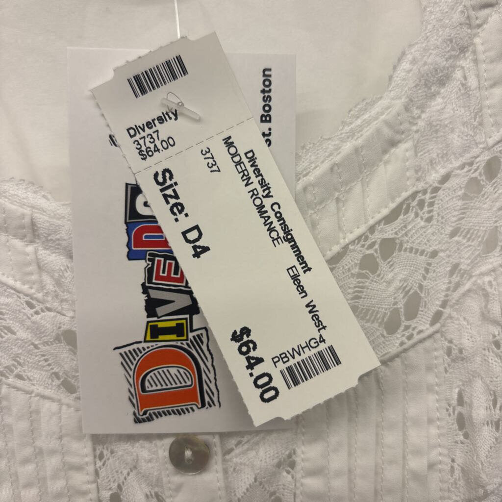 Eileen West Cotton Puff Sleeve Maxi Dress Lace Details White Size M