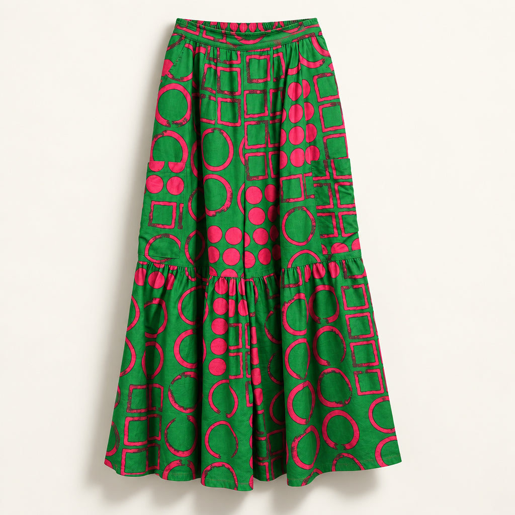 KaraChic by NF Flowy Pants One-Tier Geometric Print Green/Pink Ladies Size OZ