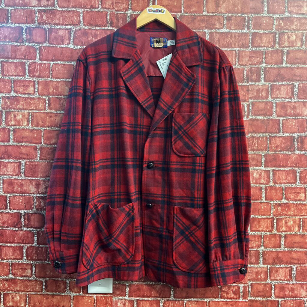 Pendleton 49er Vintage Flannel Jacket Plaid With Collar Red/Black Size M