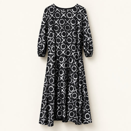 Doncaster Maxi Dress 3/4 Puff Sleeves X's&O's Print Indigo/White Size 16