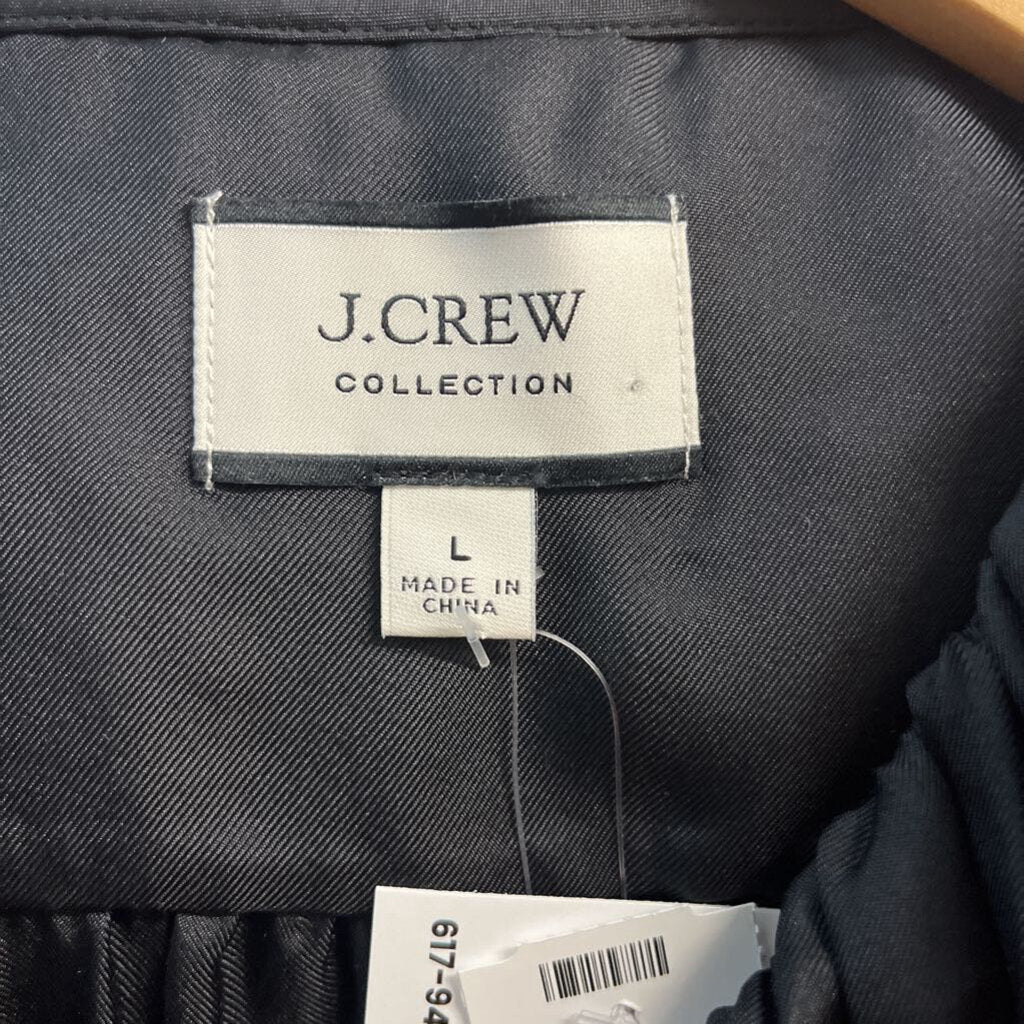 J. Crew NWT Silk Twill Ruffle Collar Button Up Top Black Size L