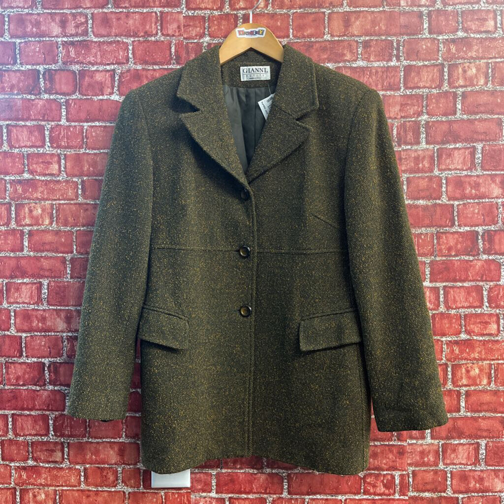 Gianni Petite Blazer Wool Green/Brown Size 14