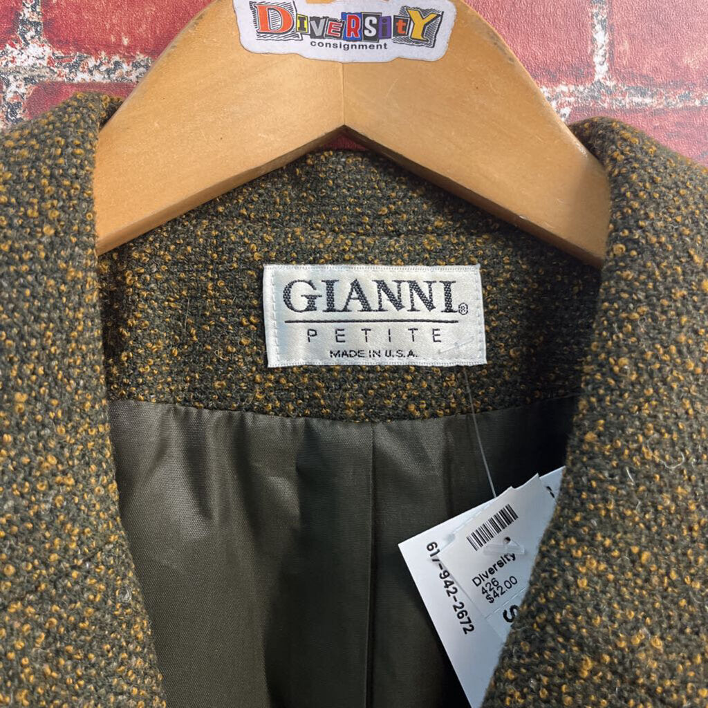 Gianni Petite Blazer Wool Green/Brown Size 14