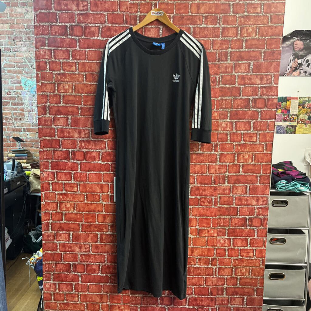 Adidas 3/4 Sleeve Maxi Dress 3 Striped Sleeve Black/White Size XL