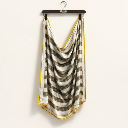 Albert Nipon Silk Scarf Plaid/Dots Brown/Yellow/White OS