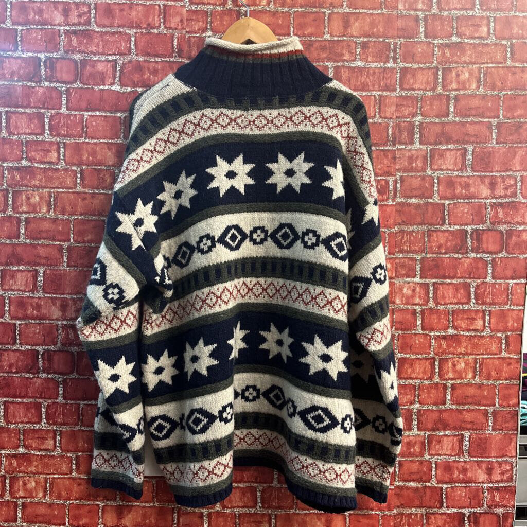 Quest Clothing Knitted Turtleneck Sweater Patterned Blue/Red/Green/White Size L