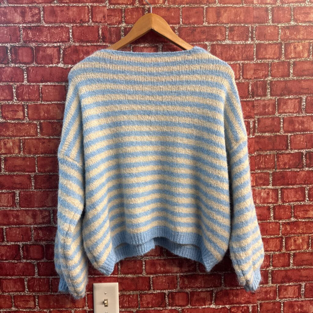 Unbranded Knit Button Up Sweater Stripped Blue/White