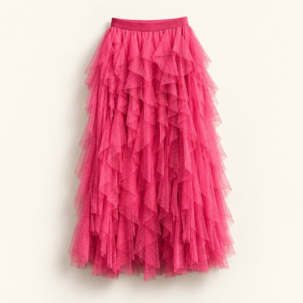 Anthropologie Ruffled Maxi Skirt Pink Ladies Size 1X