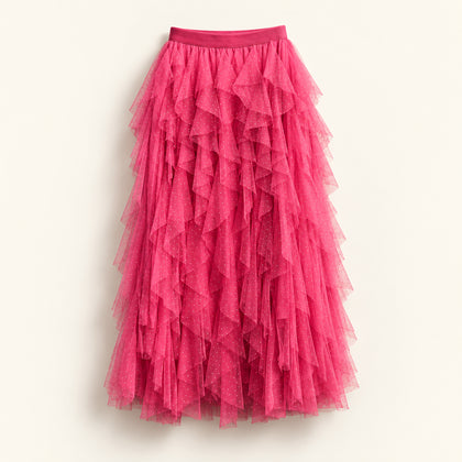 Anthropologie Ruffled Maxi Skirt Pink Ladies Size 1X