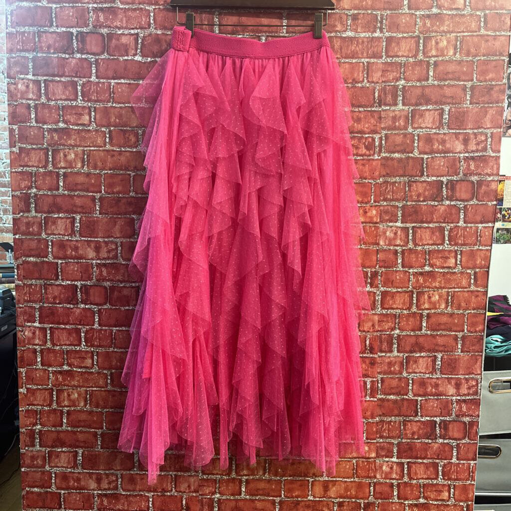 Anthropologie Ruffled Maxi Skirt Pink Ladies Size 1X