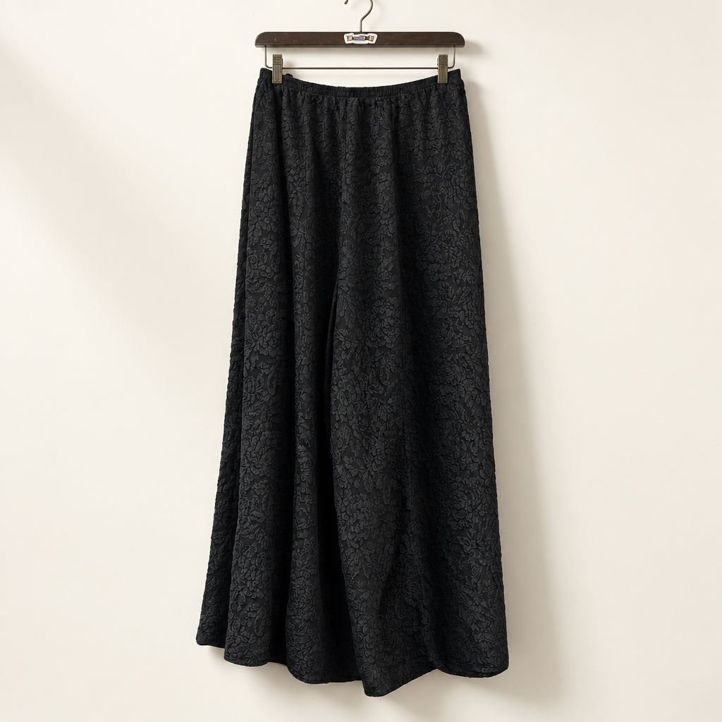 URU Wide Cut Pants Floral Print Black Ladies Size XL