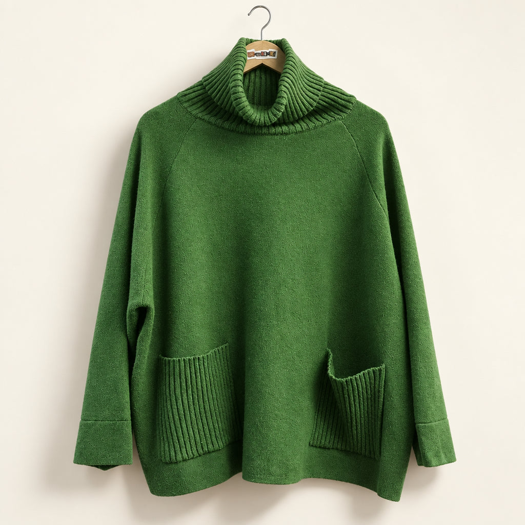 Angela Mara Knit Turtleneck Green Ladies Size XL