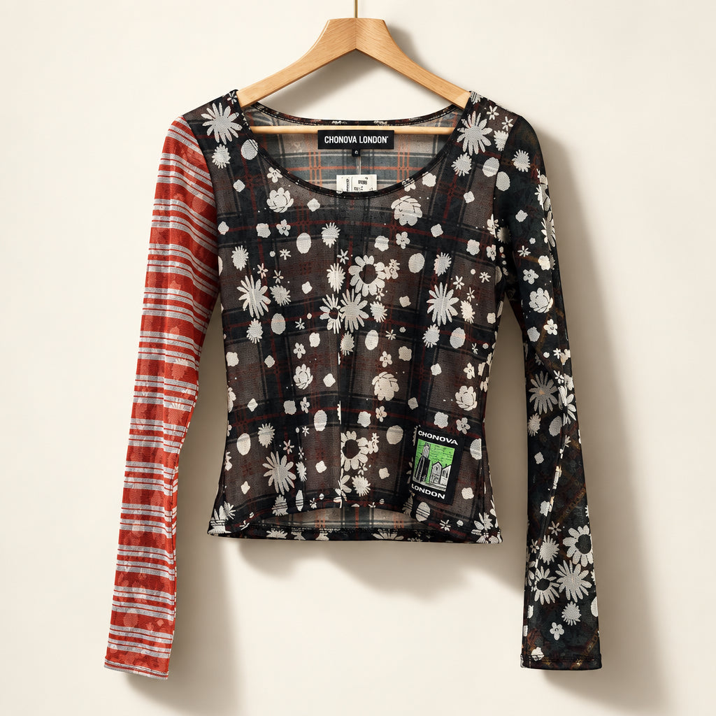 ChopOVA Multi Patterned Long Sleeve Red/Black/White Ladies Size M