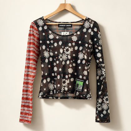 ChopOVA Multi Patterned Long Sleeve Red/Black/White Ladies Size M