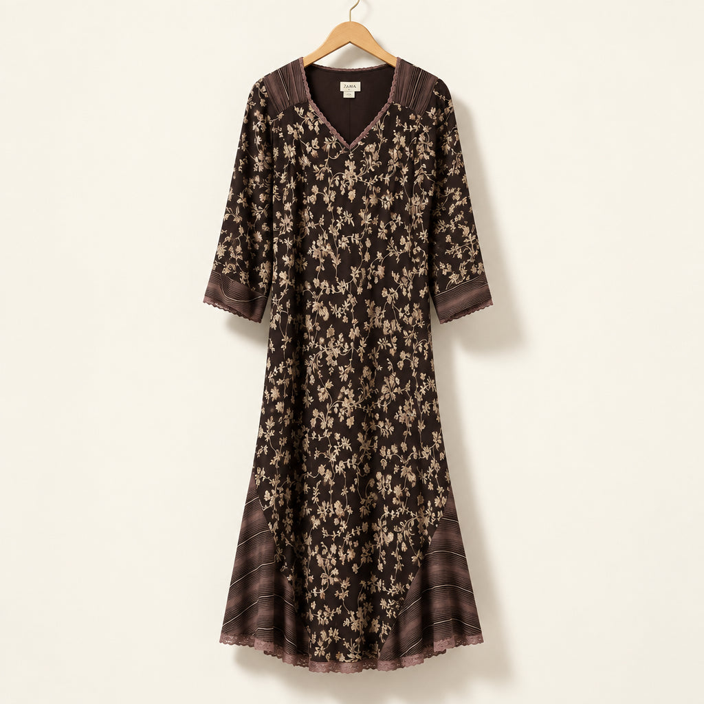 J.Jill Maxi Floral Dress Brown/Purple Ladies Size 6