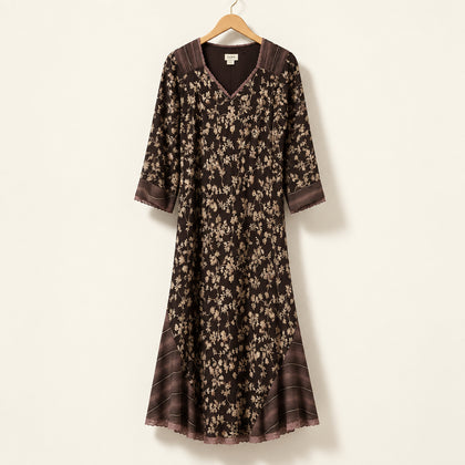 J.Jill Maxi Floral Dress Brown/Purple Ladies Size 6