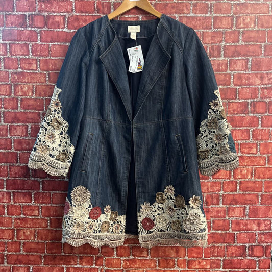 Chicos Midi Jean Jacket Floral Textil Blue Size 1