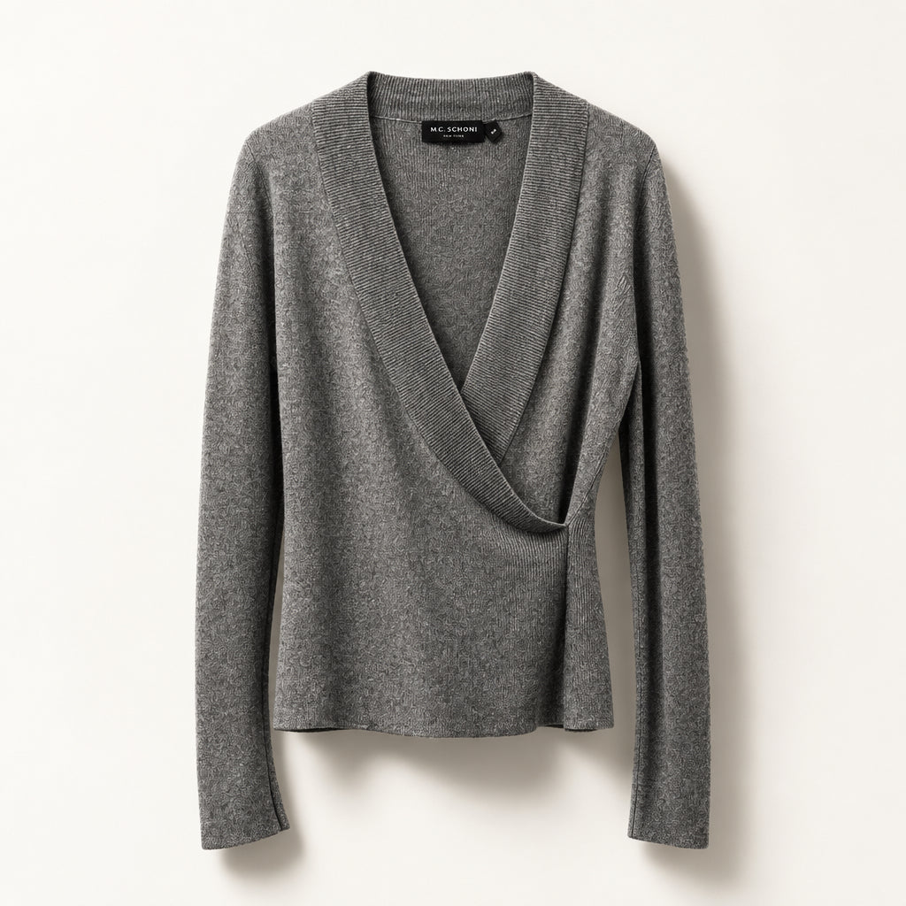 Magaschoni Knit Wrap Sweater Light Grey Ladies Size L