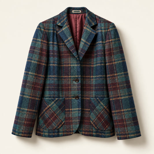 Concepts in Sportswear Vintage Wool Blazer Plaid Navy/Teal/Mauve Ladies Size 9