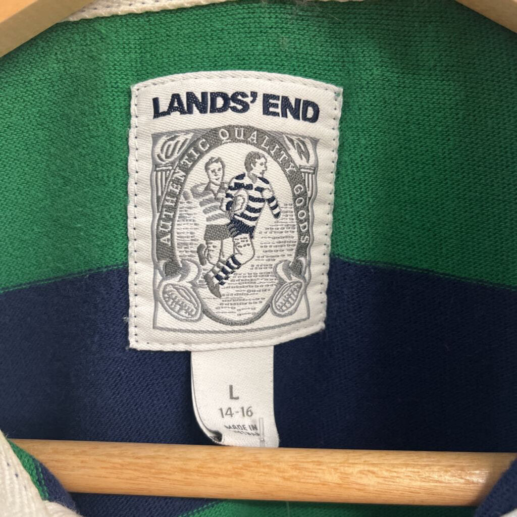Lands End Vintage Polo Stripes Navy/Green Size L AS-IS4