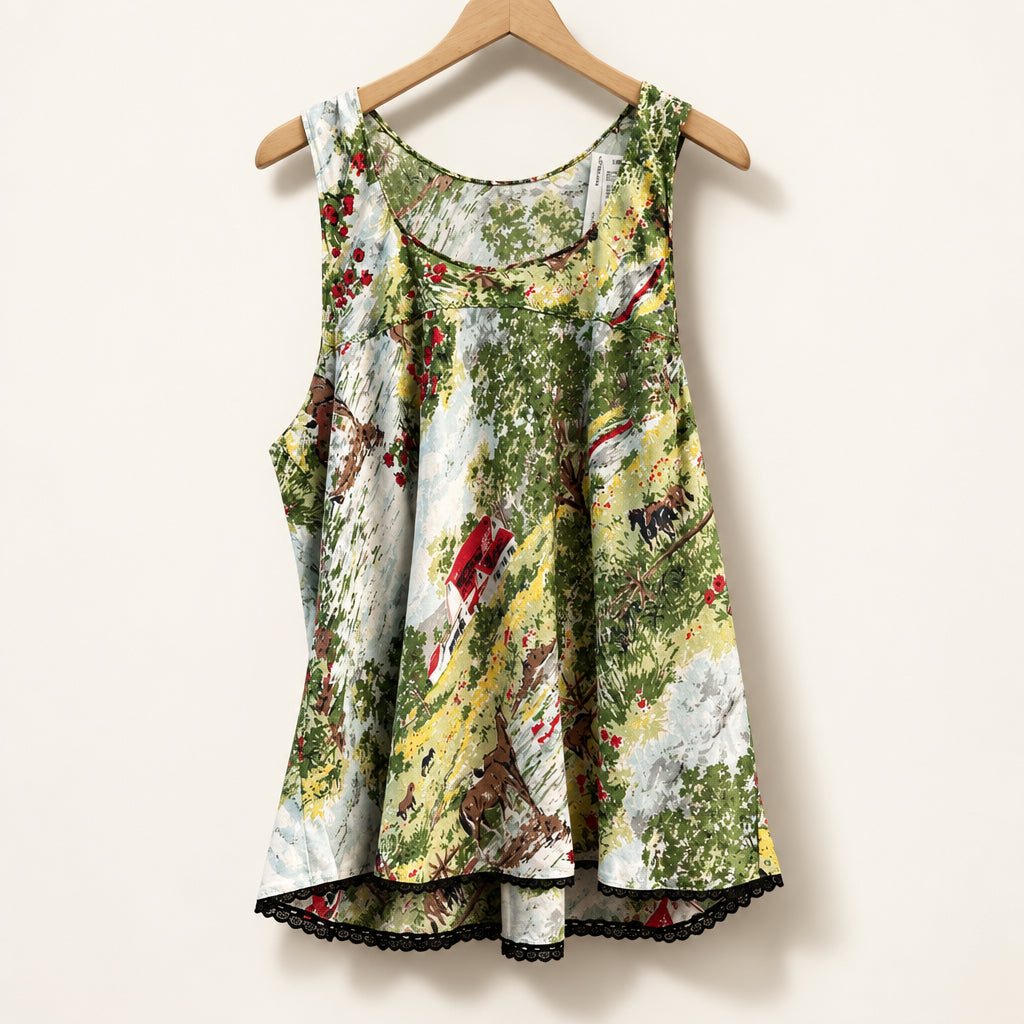 Gap Tank Top and Midi Skirt Silk Nature Barn Horses Green/Multi Ladies Size 16
